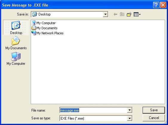 Create Message Pro save dialog for choosing where to save the generated EXE file