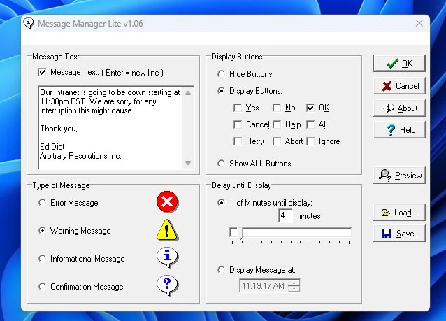 Message Manager Light main screen