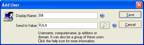 Net Send Lite individual user configuration with display name