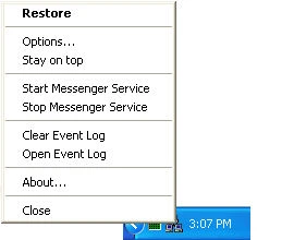 Net Send Lite system tray menu with Stay On Top and service controls